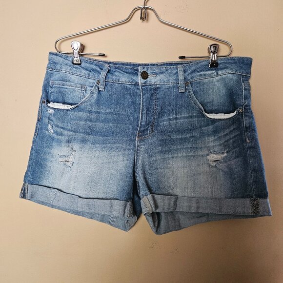 Time & Tru 16 Mid Rise Distressed Denim Shorts - Picture 1 of 5